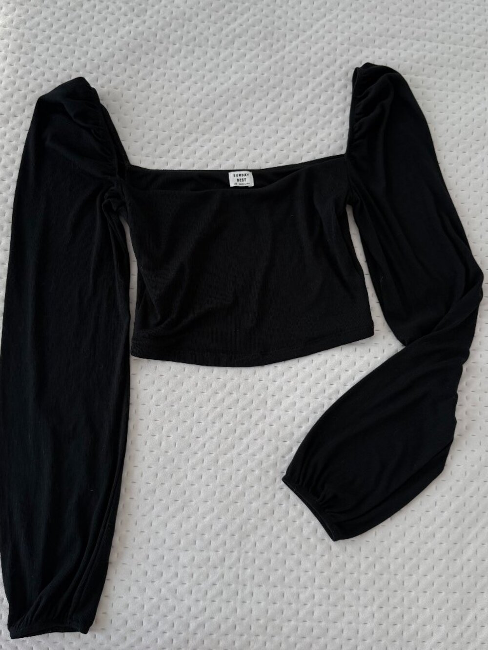 Sunday Best by Aritzia black ribbed square neck long sleeve crop top XS